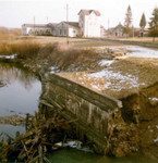 Die Wehranlage der ‘Zentrale’ an der Feistritz nach dem Rückgang des Hochwassers im Jahre 1974/75.